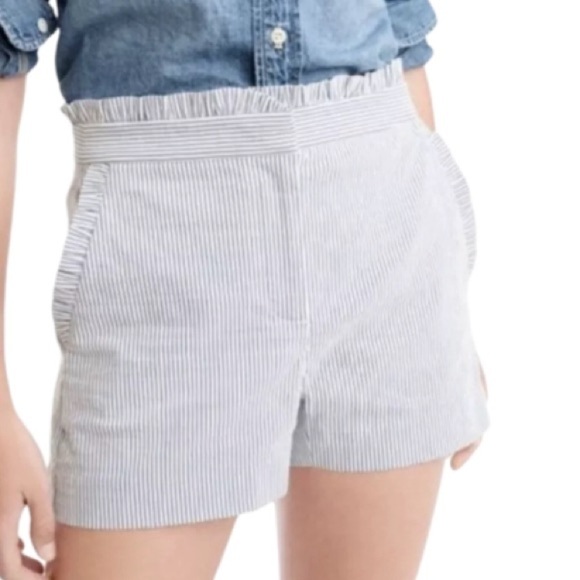 J. CREW Striped Seersucker Ruffled Short Size 8 - Picture 1 of 10